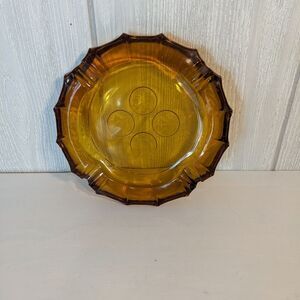 Fostoria Amber Coin Glass Cigar Cigarette Ashtray MCM Vintage Heavy VGC 8" RARE